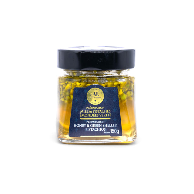 Acacia honey with shelled green pistachios